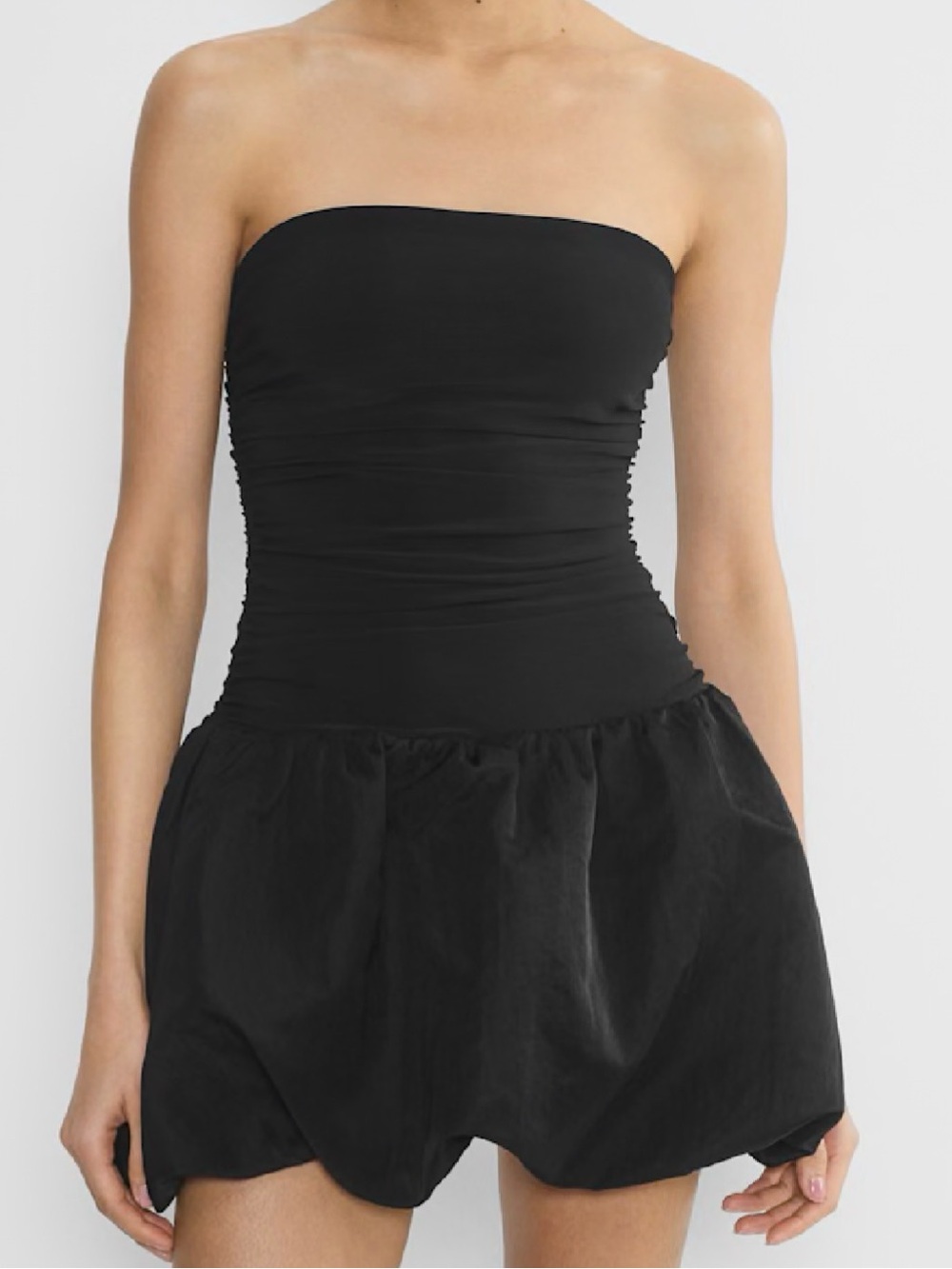 Aritzia Black Strapless Ruched Mini Dress
